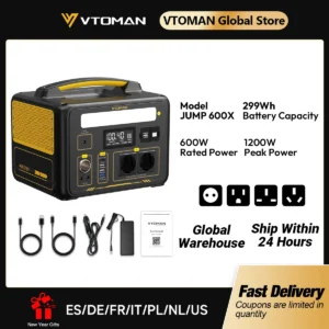 VTOMAN JUMP 600X Portable Power Station 299Wh Solar Generator LiFePO4 1200W Peak Power Powerstation Emergency Backup