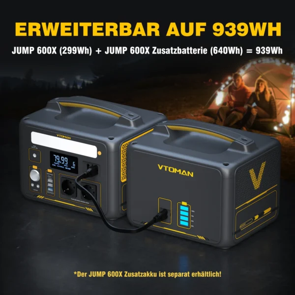 VTOMAN JUMP 600X Portable Power Station 299Wh Solar Generator LiFePO4 1200W Peak Power Powerstation Emergency Backup - Image 3