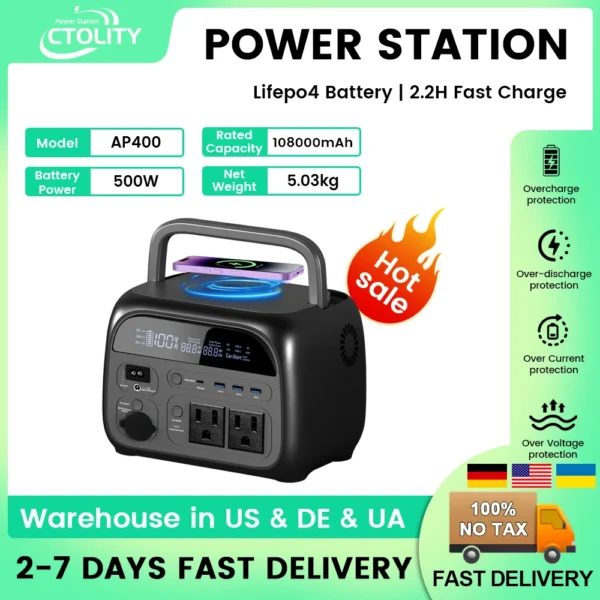 345WH 500W Portable Power Station 1800W 1024Wh Camping Lifepo4 Bank 220V Output Portable Backup Generator UPS Home Camper RV